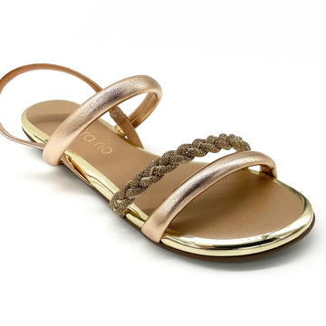 Beira Rio 8367-641 Braided Strap Flat Sandal in Rose Gold
